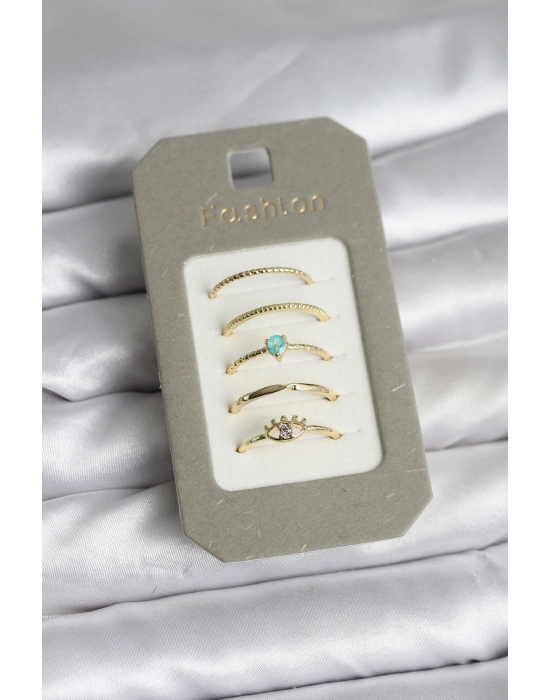 Pirinç Gold Renk 5li Yüzük Seti