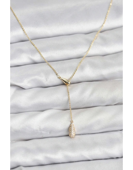 Pirinç Gold Renk Asansörlü Damla Model Kadın Kolye