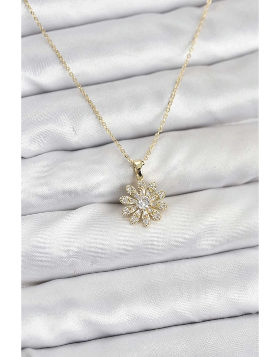 Pirinç Gold Renk Çiçek Model Kadın Kolye