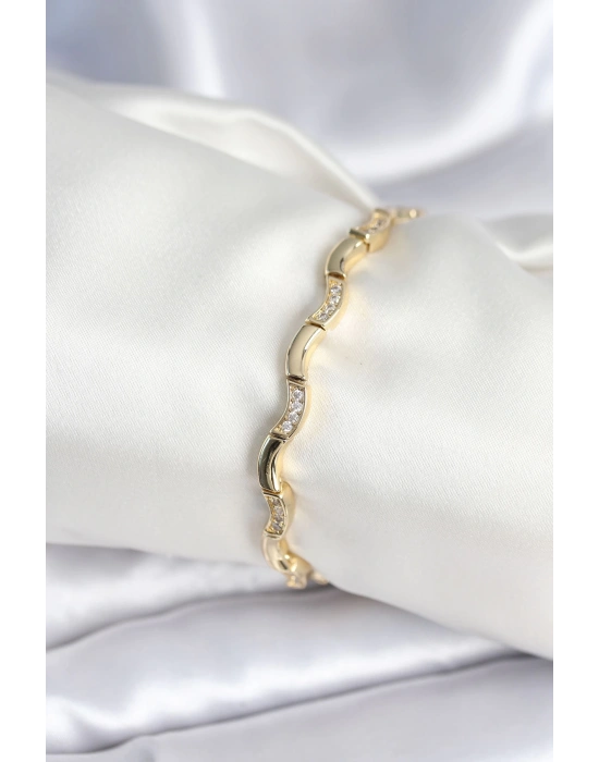 Pirinç Gold Renk Dalgalı Model Kadın Bileklik
