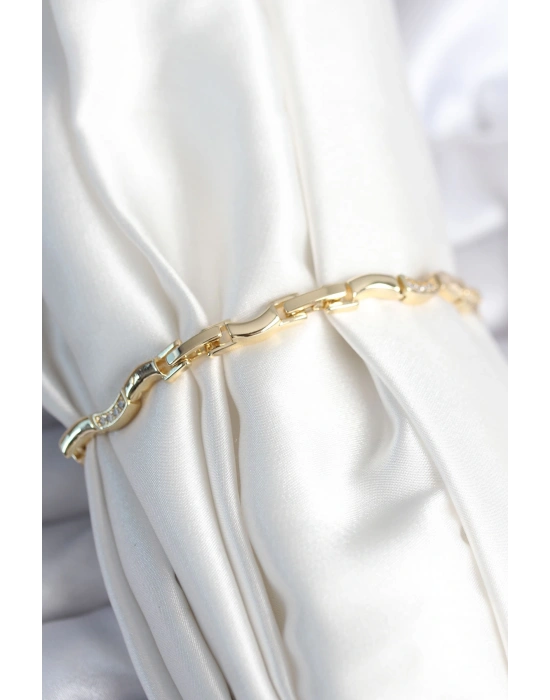 Pirinç Gold Renk Dalgalı Model Kadın Bileklik