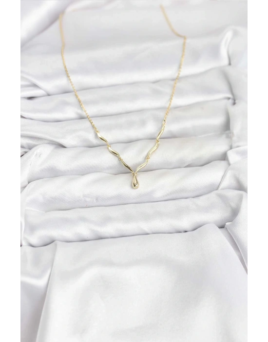 Pirinç Gold Renk Damla Model Kadın Kolye