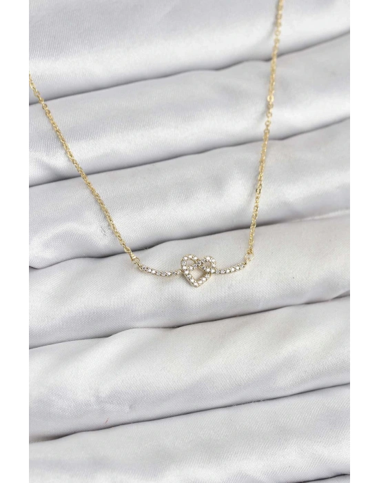 Pirinç Gold Renk Düğüm Kalp Model Kadın Kolye