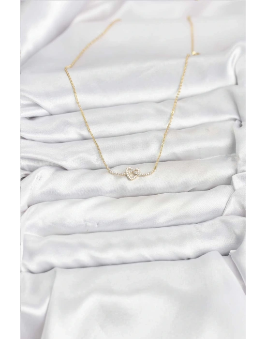 Pirinç Gold Renk Düğüm Kalp Model Kadın Kolye