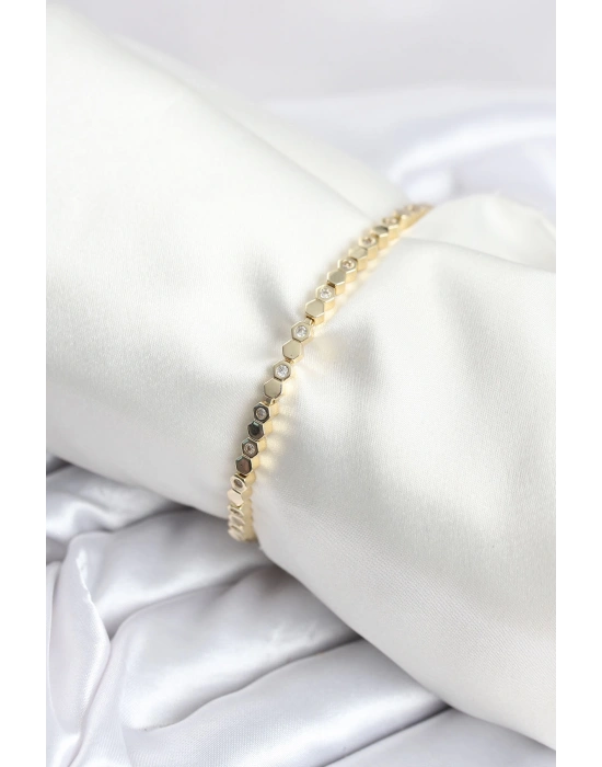 Pirinç Gold Renk İnce Petek Model Kadın Bileklik