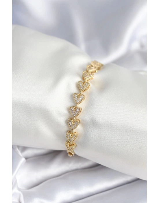 Pirinç Gold Renk Kalp Model Kadın Bileklik