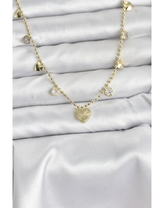 Pirinç Gold Renk Kalp Model Kadın Kolye