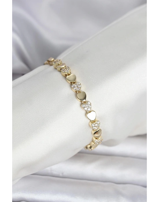 Pirinç Gold Renk Kalpli Model Kadın Bileklik