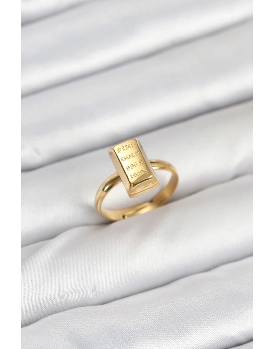 Pirinç Gold Renk Külçe Altın Model Kadın Yüzük