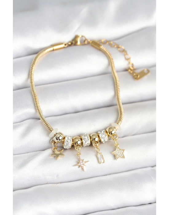 Pirinç Gold Renk Kutup Yıldızı Charmlı Kadın Bileklik
