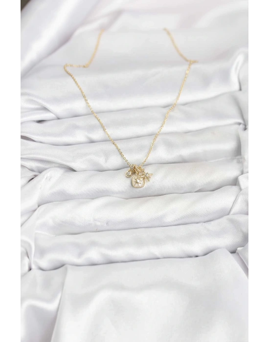 Pirinç Gold Renk Minimal Charmlı Kadın Kolye