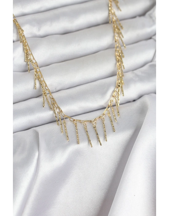 Pirinç Gold Renk Saçaklı Model Kadın Kolye