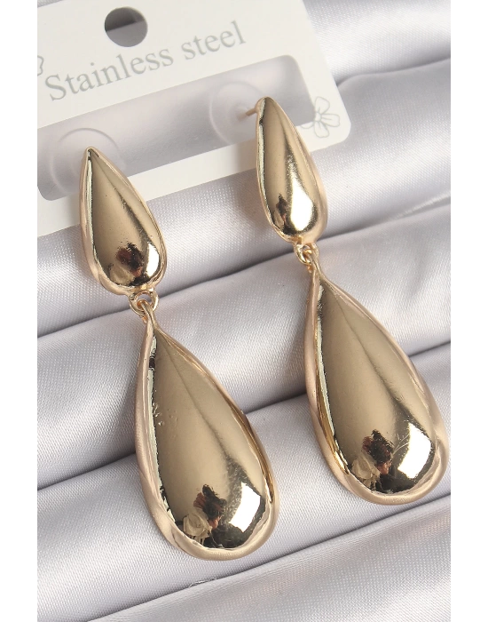 Pirinç Gold Renk Sallantı Damla Model Kadın Küpe