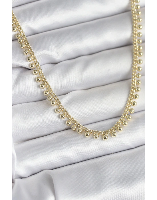 Pirinç Gold Renk Sıralı Topçuk Model Kadın Kolye