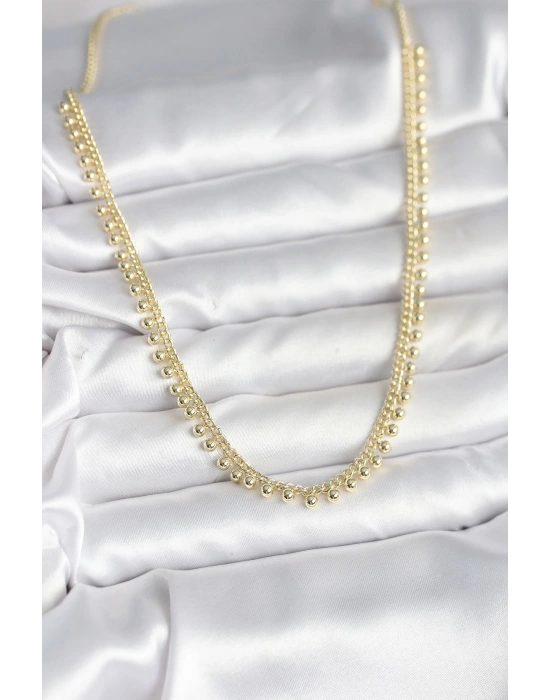 Pirinç Gold Renk Sıralı Topçuk Model Kadın Kolye