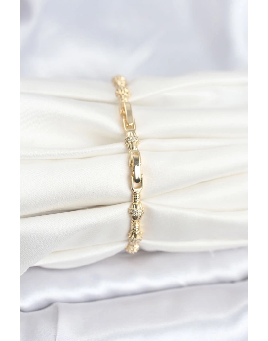 Pirinç Gold Renk VIP Seri Punta Model Zirkon Taşlı Kadın Bileklik