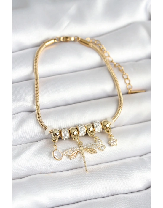 Pirinç Gold Renk Yusufçuk Charmlı Kadın Bileklik