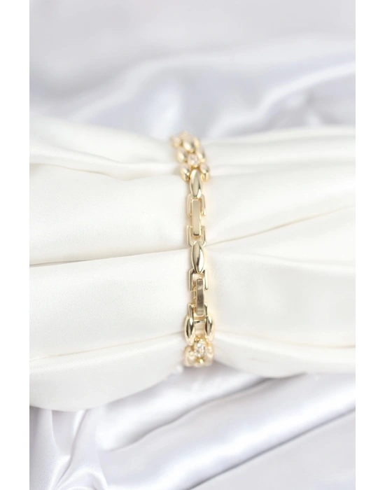 Pirinç Gold Renk Zincir Model Zirkon Taşlı Kadın Bileklik