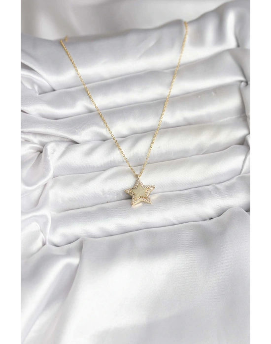 Pirinç Gold Renk Zincirli Yıldızlı Model Kadın Kolye