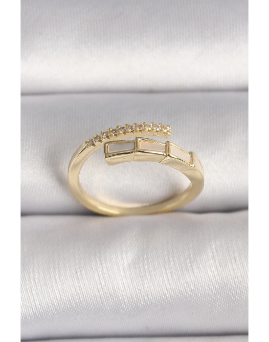 Pirinç Gold Renk Zirkon Taş Detaylı Yılan Model Ayarlanabilir Yüzük