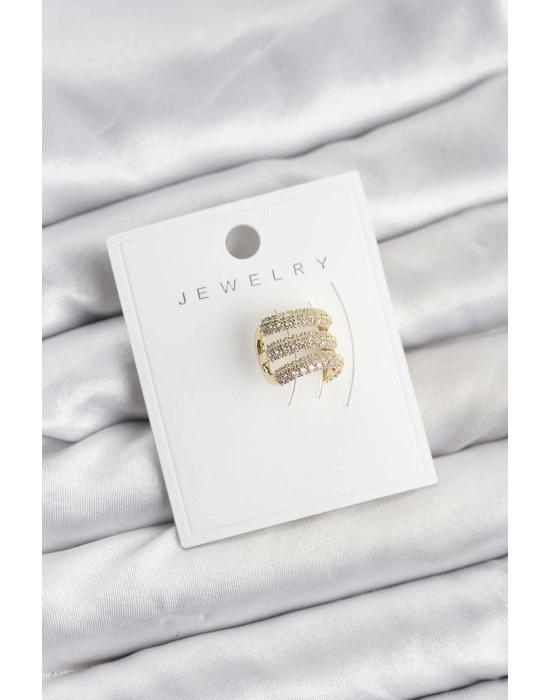 Pirinç Gold Renk Zirkon Taşlı Earcuff Kıkırdak Küpe