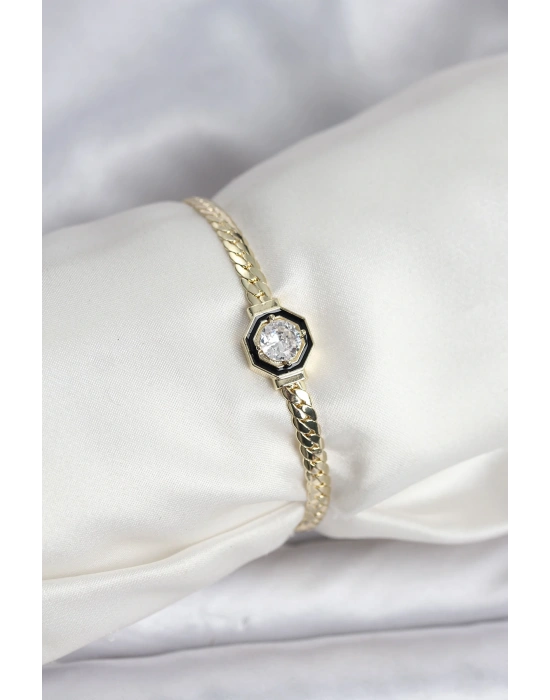 Pirinç Gold Renk Zirkon Taşlı Kadın Bileklik