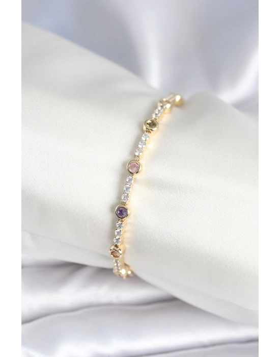 Pirinç Gold Renk Zirkon Taşlı Kadın Bileklik