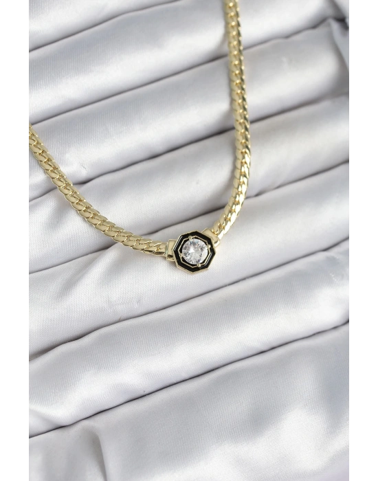 Pirinç Gold Renk Zirkon Taşlı Kadın Kolye