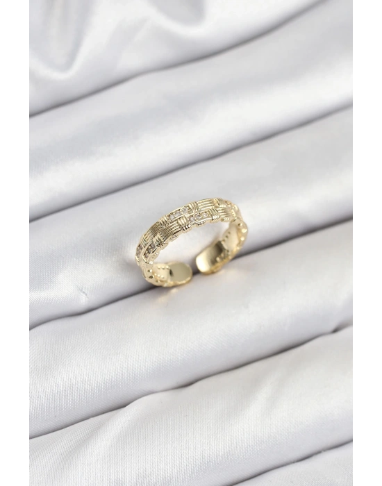 Pirinç Gold Renk Zirkon Taşlı Sırım Kadın Yüzük