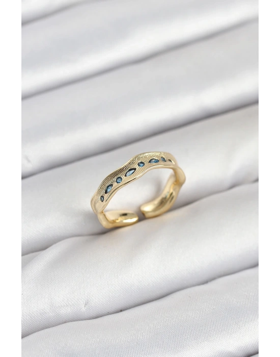 Pirinç Gold Renk Zirkon Taşlı Vintage Kadın Yüzük