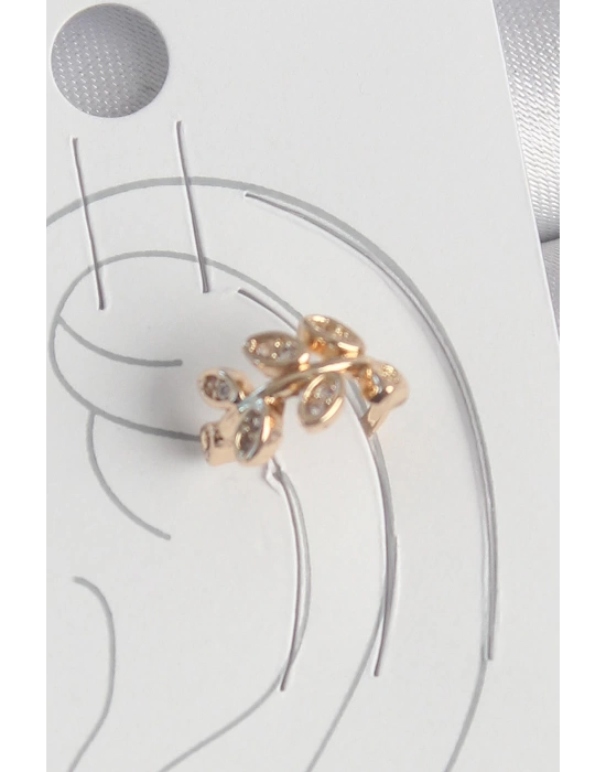 Pirinç Gold Renk Zirkon Taşlı Yaprak Model Kadın Kıkırdak Küpe
