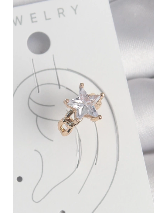 Pirinç Gold Renk Zirkon Taşlı Yıldız Model Kadın Kıkırdak Küpe