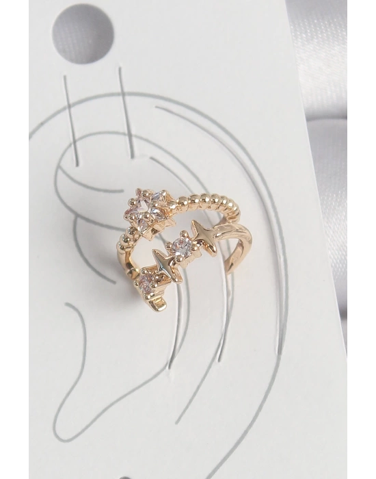Pirinç Gold Renk Zirkon Taşlı Yıldız Model Kadın Kıkırdak Küpe