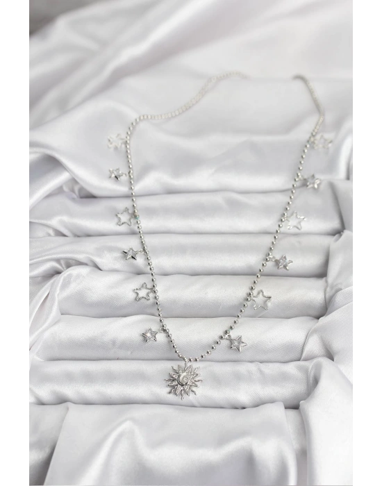 Pirinç Gümüş Renk Güneş Model Kadın Kolye