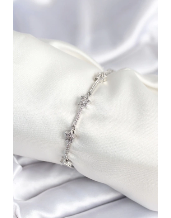 Pirinç Gümüş Renk Halley Yıldız Model Kadın Bileklik