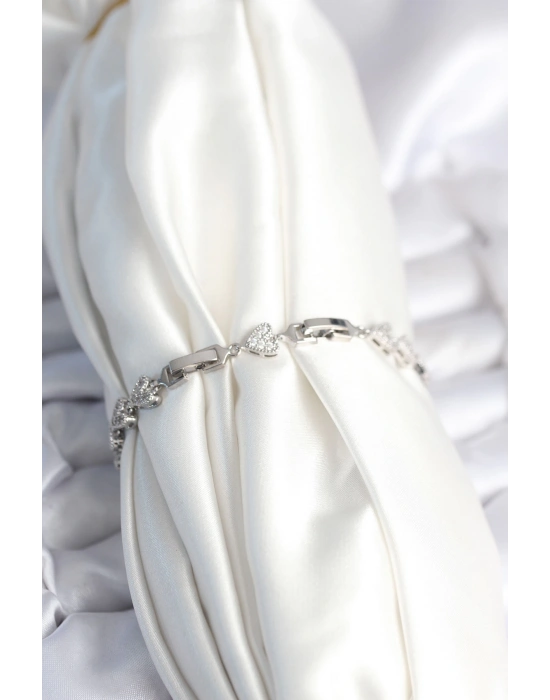 Pirinç Gümüş Renk Kalp Model Kadın Bileklik