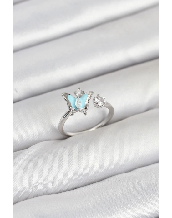 Pirinç Gümüş Renk Kelebek Model Kadın Yüzük