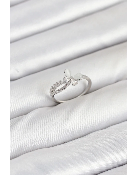 Pirinç Gümüş Renk Kelebek Zirkon Taşlı Kadın Yüzük