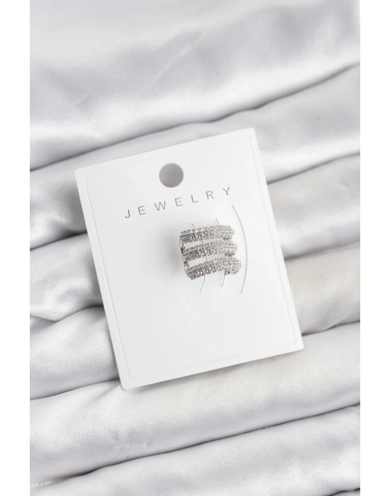 Pirinç Gümüş Renk Zirkon Taşlı Earcuff Kıkırdak Küpe