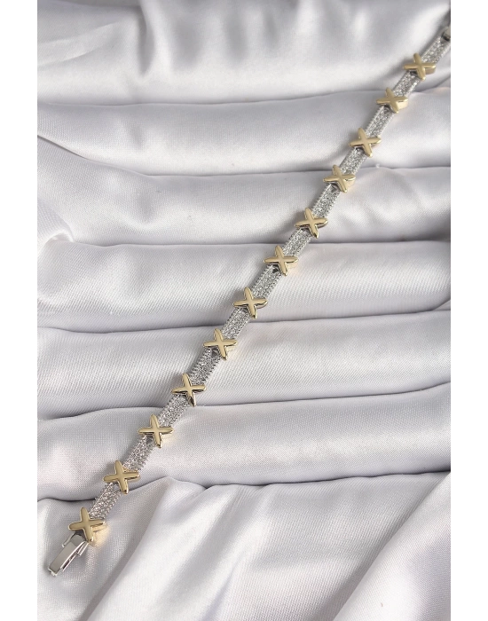 Pirinç Gümüş Renk Zirkon Taşlı Gold Xoxo Model VIP Seri Kadın Bileklik