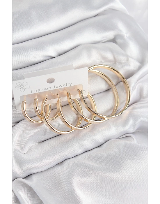 Pirinç Halka Model Gold Renk Kadın Set Küpe