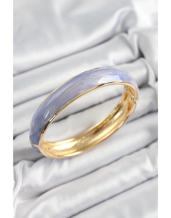 Pirinç Mavi Mor Mineli Mermer Desen Model Gold Renk Kadın Kelepçe