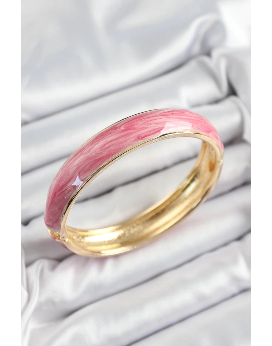 Pirinç Pembe Mineli Mermer Desen Model Gold Renk Kadın Kelepçe