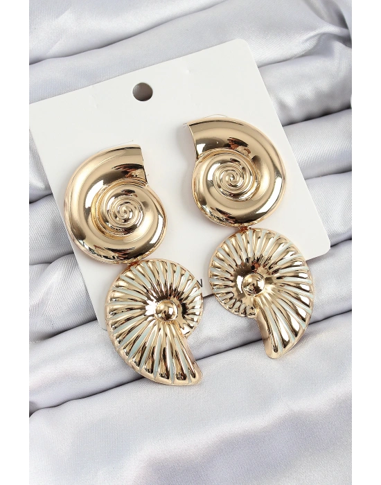 Pirinç Sarmal Sallantılı Deniz Kabuğu Vintage Model Gold Renk Küpe