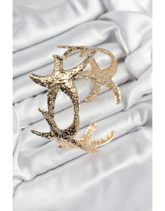 Pirinç Sıralı Deniz Yıldızı Model Gold Renk Kadın Pazu Bileklik