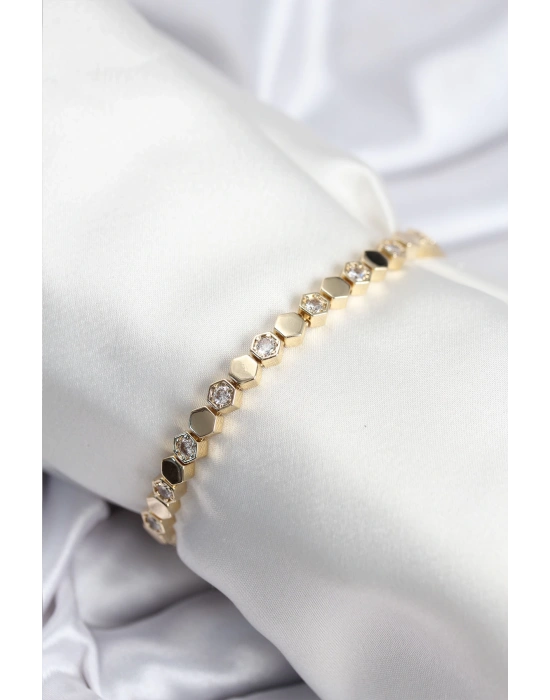 Pirinç VIP Seri Gold Renk Petek Model Kadın Bileklik