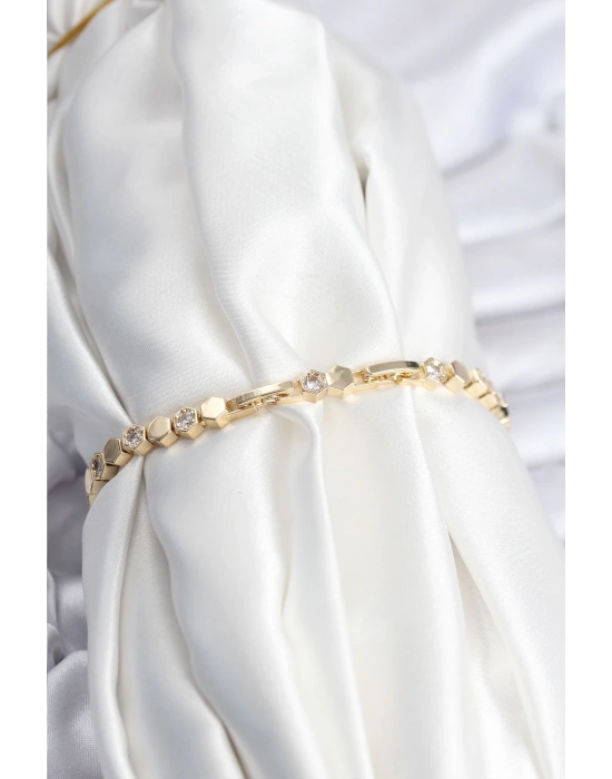 Pirinç VIP Seri Gold Renk Petek Model Kadın Bileklik