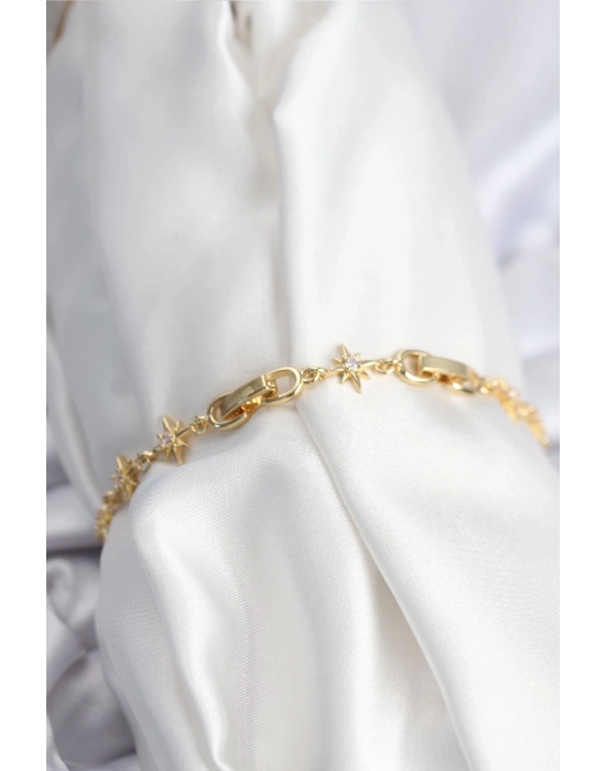 Pirinç VIP Seri Gold Renk Sıralı Kutup Yıldızı Kadın Bileklik