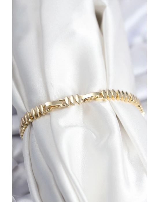 Pirinç VIP Seri Gold Renk Zirkon Taşlı Arpa Model Kadın Bileklik