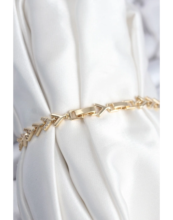 Pirinç VIP Seri Gold Zirkon Taşlı Balık Sırtı Model Kadın Bileklik